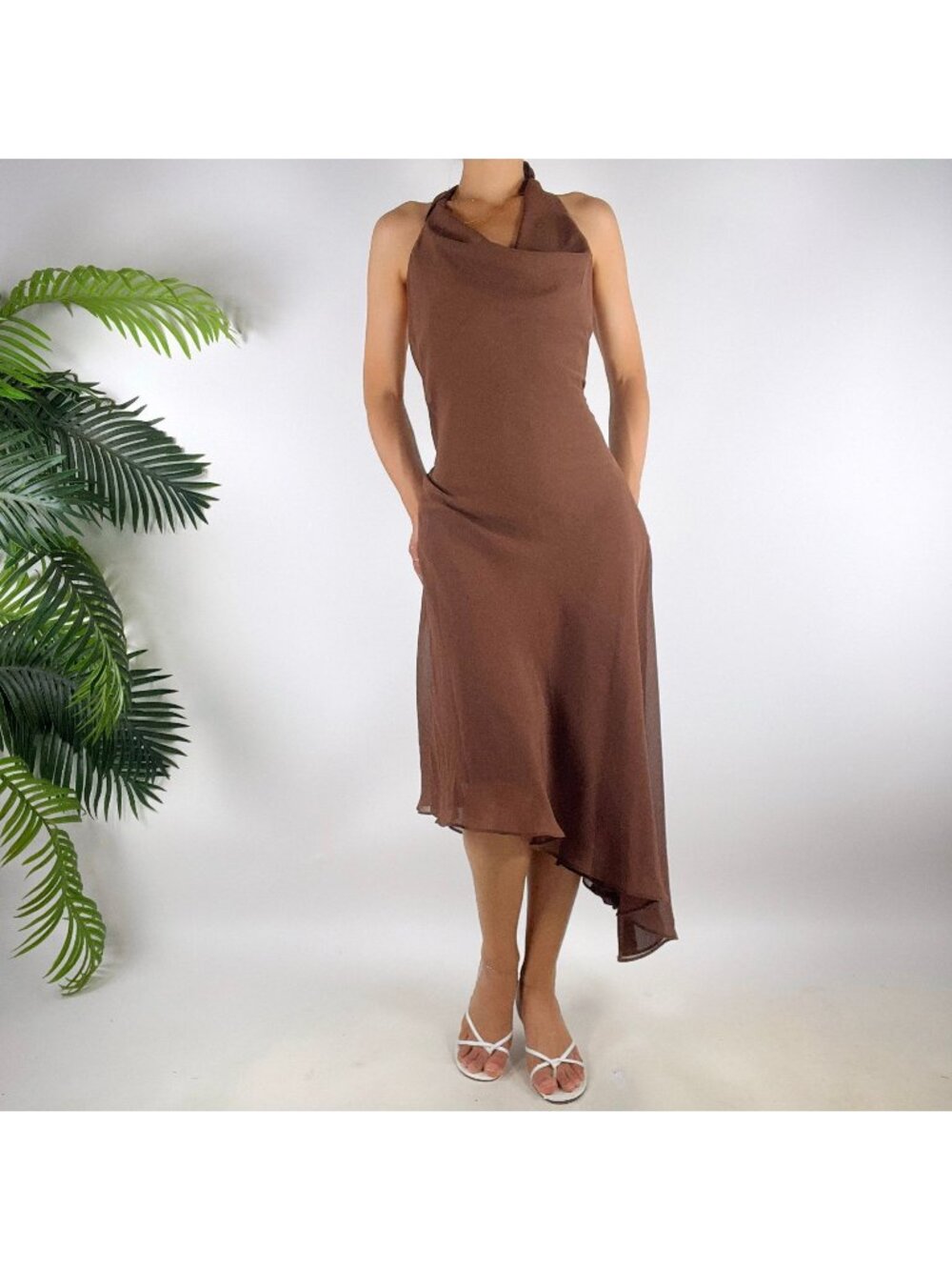 Vintage Y2K Giorgio Fiorlini Classy Boho Brown Summer Fall Halter Dress / SZ: 4